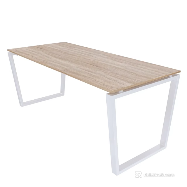 Modern Minimalist Dining Table With Wooden Surface And White Metal Legs 3d model 
