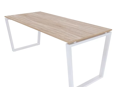 Modern Minimalist Dining Table With Wooden Surface And White Metal Legs 3d model