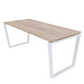 Modern Minimalist Dining Table With Wooden Surface And White Metal Legs