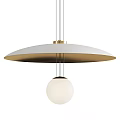 Modern Ceiling Light With White Upper Disk Gold Rim And Spherical Lampshade 3d model