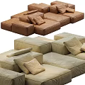 Modular Sectional Sofa Light Green and Brown Upholstered with Soft Cushions Versatile Design
