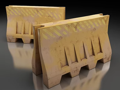 Yellow Traffic Barriers With Reflective Strips For Road Safety And Construction Areas 3d model