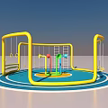 Colorful Circular Playground Equipment With Yellow Frame Climbing Ladder And Blue Play Area