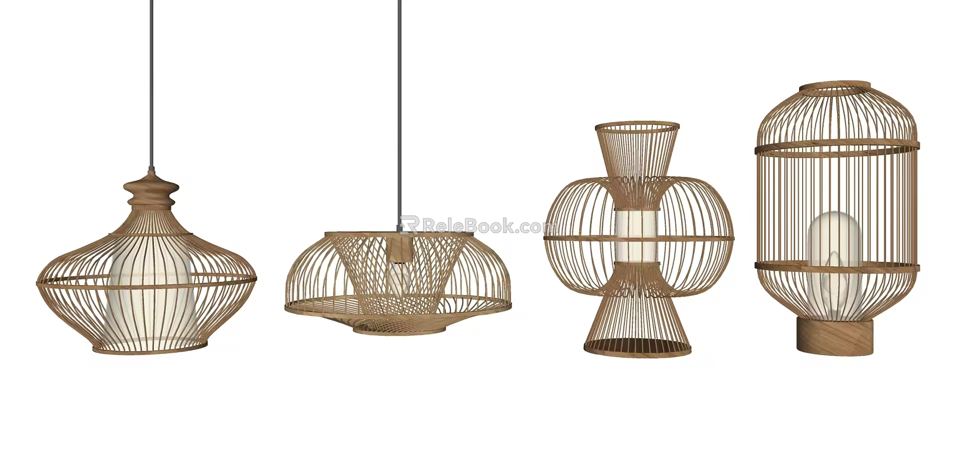New Chinese-style lamp combination rattan chandelier combination 3d model