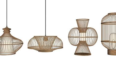 New Chinese-style lamp combination rattan chandelier combination 3d model