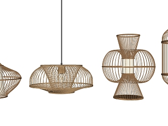 New Chinese-style lamp combination rattan chandelier combination 3d model