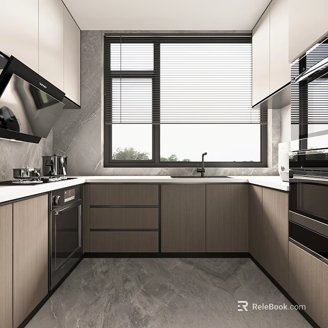 Modern Kitchen Interior Design With Cabinets Countertop Sink Range Hood And Appliances 3d model 