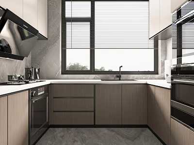 Modern Kitchen Interior Design With Cabinets Countertop Sink Range Hood And Appliances 3d model