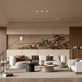 Elegant Modern Living Room Interior With Sofa Coffee Tables Decorative Painting And Floor Lamp
