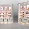 Modern Cosmetic Display Shelves with White Frame Gold Accents Display Panels and Storage Drawers