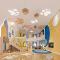 Modern Kindergarten Classroom Activity Room Multi-function Hall Children's Handmade Entertainment Play Area Children's Book Reading Area 3d model