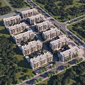 Aerial Planning of Residential Complex with Organized Buildings Greenery and Roads