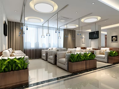 Modern Open Kitchen Interior Design With Island Counter And Pendant Lights 3d model
