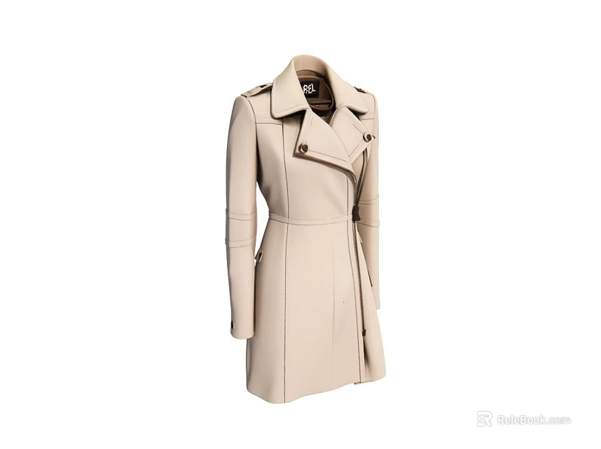Classic Beige Trench Coat With Lapel Collar Belted Waist And Mid Length Design 3d model 