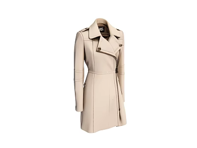Classic Beige Trench Coat With Lapel Collar Belted Waist And Mid Length Design 3d model