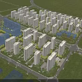 Modern High Rise Residential Buildings Surrounded by Green Trees Roads and Lush Vegetation