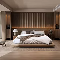 Modern Minimalist Bedroom With Wooden Platform Bed Tufted Headboard Natural Light Through Large Windows