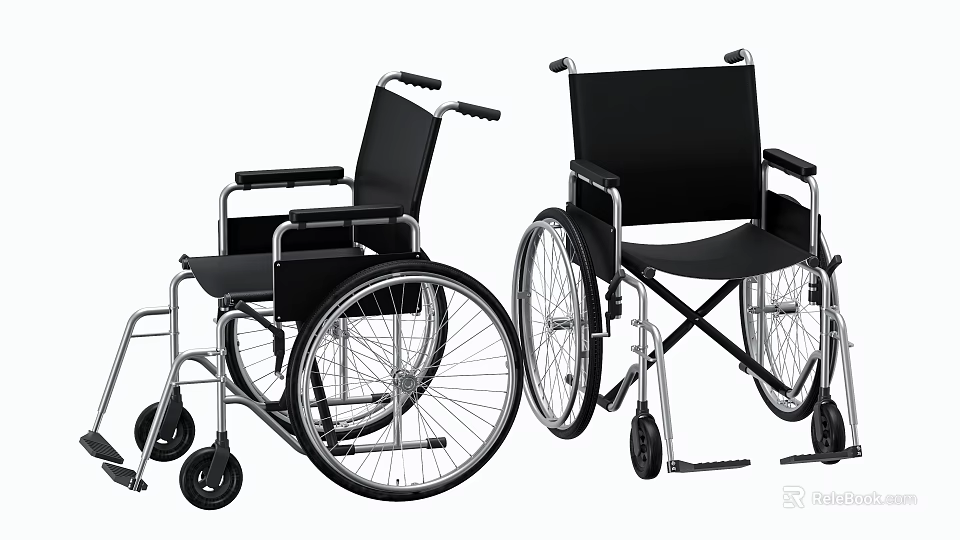 Durable Medical Wheelchairs With Black Seats Metal Frames And Large Rear Wheels 3d model 