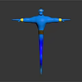 Blue Genie Character 3D Render With Outstretched Arms Yellow Wristbands Brown Belt And Standing Pose