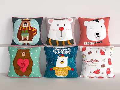 Cute Cartoon Animal Throw Pillows With Bear Polar Bear And Winter Theme Designs 3d model