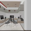 Stylish Modern Indoor Space With Beige Sofa Study Table Chairs And Decorative Plants