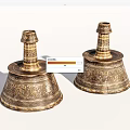 Golden Carved Metal Decorative Ornament Set With Patterned Base And Top Structure