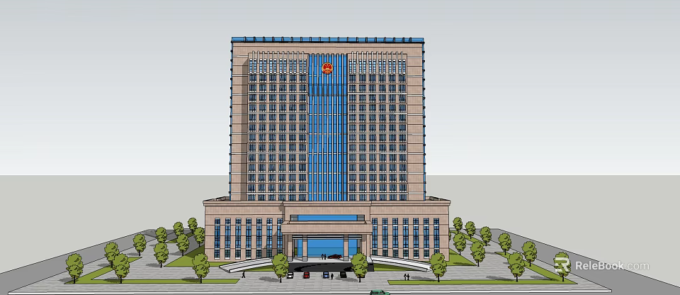 Modern High rise Office Building With Glass Curtain Wall And Stone Facade 3d model 