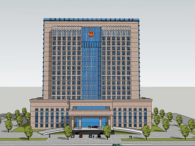 Modern High rise Office Building With Glass Curtain Wall And Stone Facade 3d model