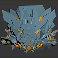 Blue Mechanical Game Movie Character With Sharp Crystal Edges And Orange Details