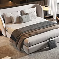 Modern Double Bed With Soft Pillows Bedside Tables Lamps Cozy Rug And Chair