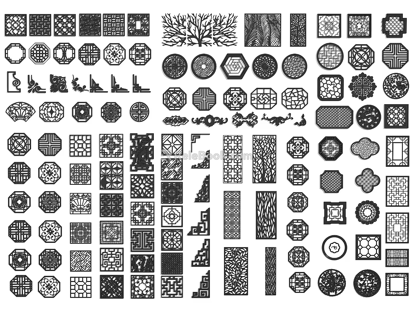 Chinese-style openwork window carved openwork window pane carved corner flower corner flower carved corner line 3d model