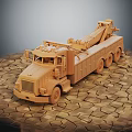 Wooden Tow Truck Model With Detailed Crane And Stone Textured Ground