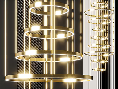 Modern Elegant Golden Multi layered Circular Chandelier with Illuminated Rings and Contemporary Design 3d model