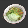 Healthy Homemade Rice Bowl With Fresh Vegetables Mushrooms Carrots Onions And Spoon