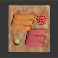 Fresh Salmon and Tuna Sashimi Platter on Wooden Board with Wasabi and Pickled Ginger