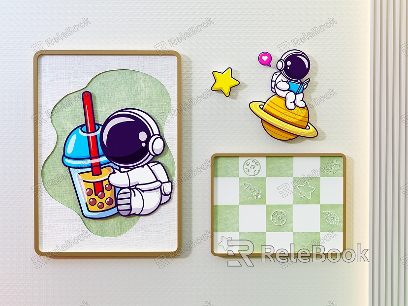 Cream wind children's room bedside picture combination cartoon space astronaut picture model