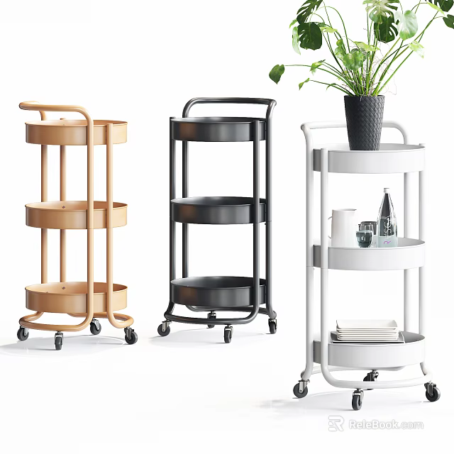Mobile Multi Tiered Shelving Units with Wheels in Various Colors for Kitchen Storage 3d model