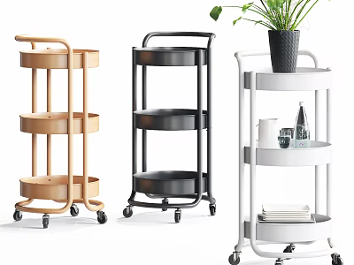 Mobile Multi Tiered Shelving Units with Wheels in Various Colors for Kitchen Storage 3d model