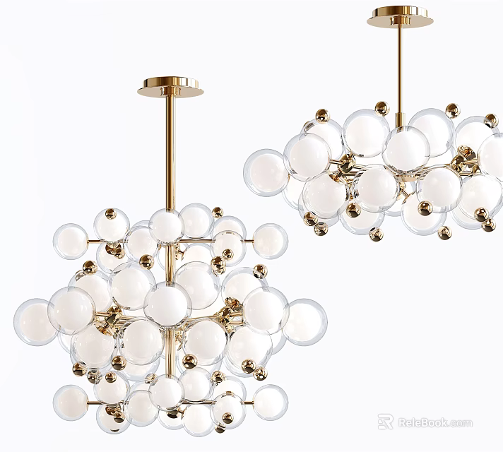 Modern Hanging Chandeliers With Glass Balls And Gold Metal Frame 3d model 
