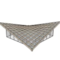 Wooden Pergola Structure with Triangular Lattice Roof and Glass Panels