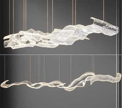 Modern Wavy Crystal Chandelier With Gold Hanging Cords For Interior Decoration 3d model