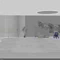 Modern Public Office Space With Open Layout Green Plants And Circular Ceiling Lights