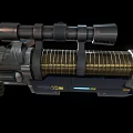 Futuristic Sci Fi Weapon with Scope Magazine Glowing Blue Light and Mechanical Structure