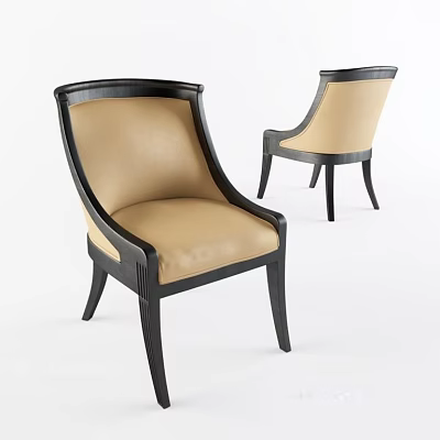 Modern Dining Chairs With Black Wooden Frame And Beige Leather Cushion 3d model