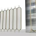 Elegant Modern Room Divider Design With Gold Metal Frame And Arched Glass Stripes