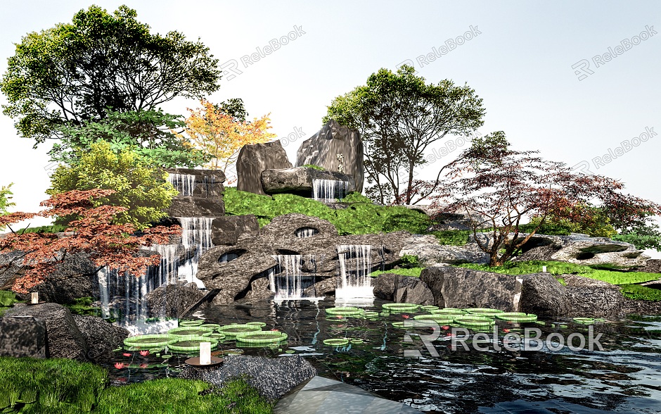 Modern rockery stone landscape sketch rockery falling water landscape stone model