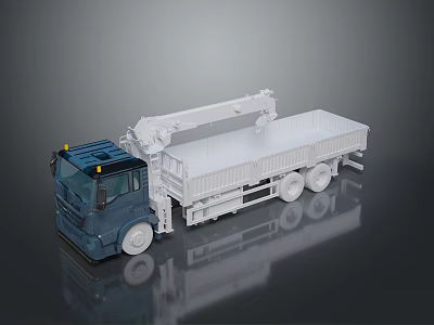 Blue Cab Toy Truck Model With Crane And White Cargo Bed For Household Play 3d model