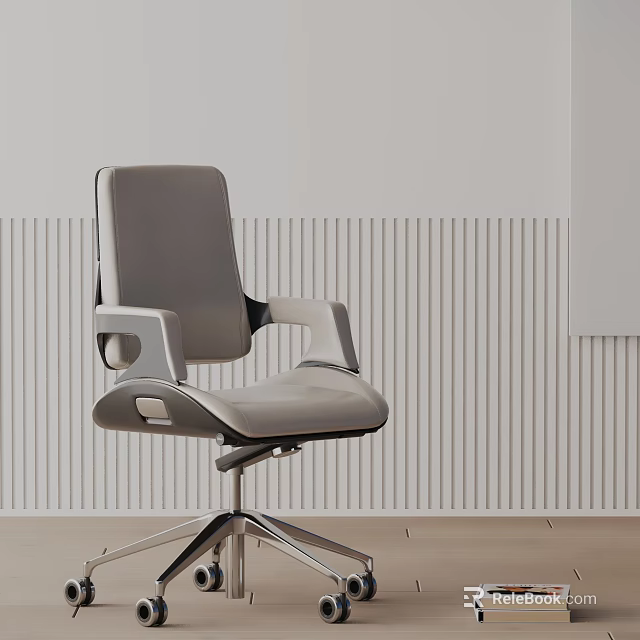 Modern Gray Leather Office Chair with Comfortable Seat Adjustable Back and Metal Base 3d model 