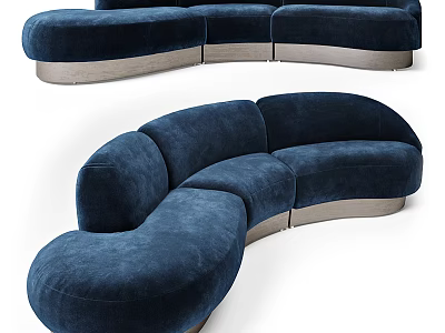 Elegant Navy Blue Velvet Curved Sectional Sofa With Modern Metal Base 3d model