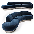 Elegant Navy Blue Velvet Curved Sectional Sofa With Modern Metal Base